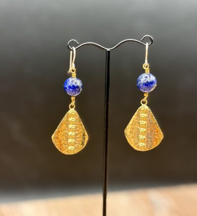 Bronze Shield Design Earrings with Lapis Lazuli by Tom Yazzie TYE-732