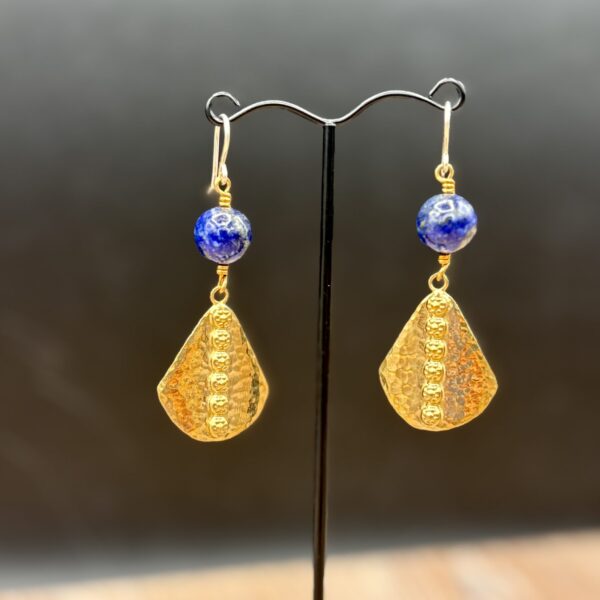 Bronze Shield Design Earrings with Lapis Lazuli by Tom Yazzie TYE-732