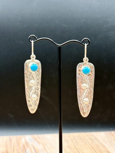 Sterling Silver Flower Stem Earrings with Turquoise by Tom Yazzie TYE-782