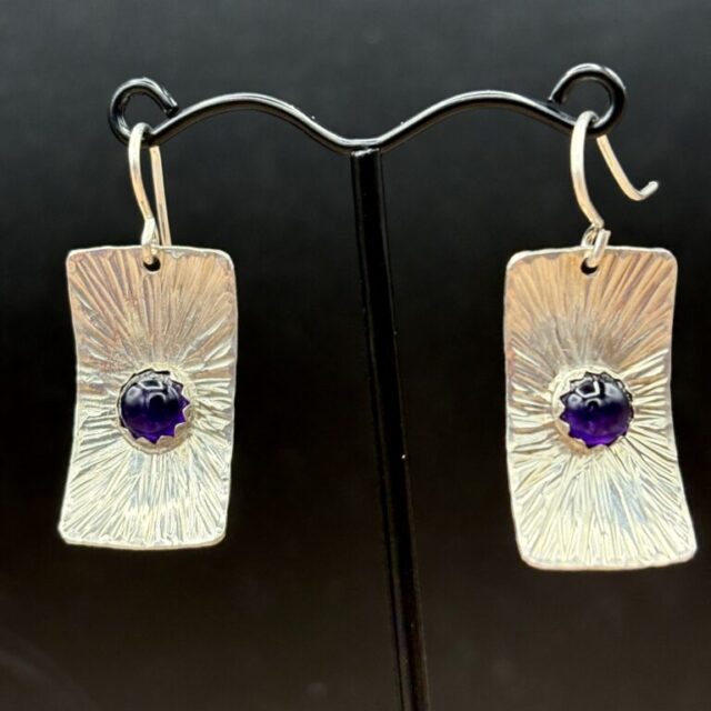Sterling Silver Rectangle Earrings with Amethyst by Tom Yazzie TYE-864