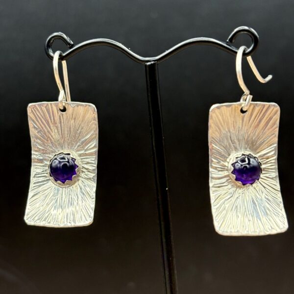 Sterling Silver Rectangle Earrings with Amethyst by Tom Yazzie TYE-864