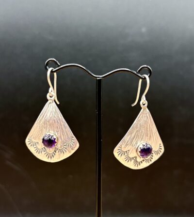 Sterling Silver Fan Earrings with Garnets by Tom Yazzie TYE-886