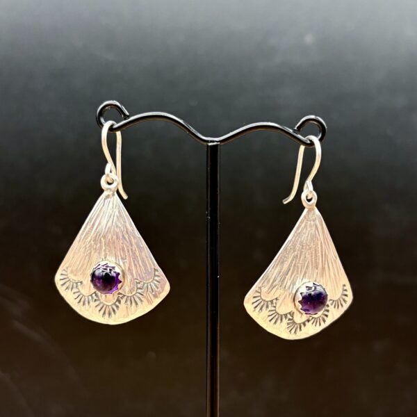 Sterling Silver Fan Earrings with Garnets by Tom Yazzie TYE-886