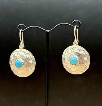 Sterling Concho Earrings with Turquoise by Tom Yazzie TYP-812