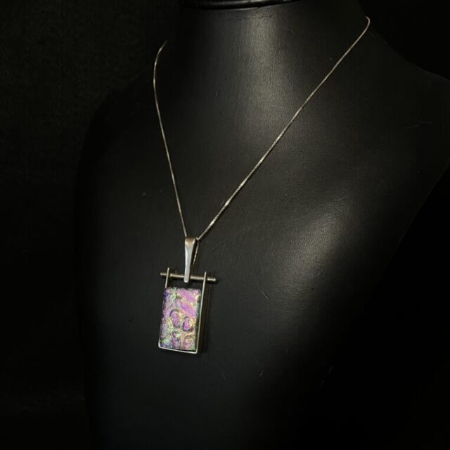 Silver Framed Dichroic Pendant by Chikako Myers