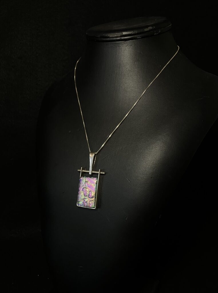 Silver Framed Dichroic Pendant by Chikako Myers