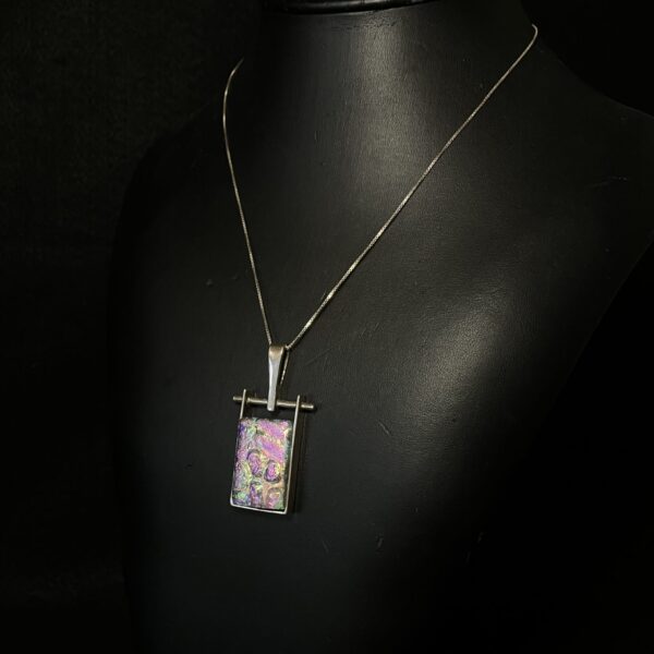 Silver Framed Dichroic Pendant by Chikako Myers