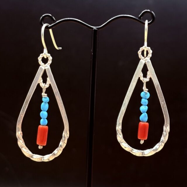 Sterling Silver Square Twisted Teardrop with Turquoise by Tom Yazzie TYE-790