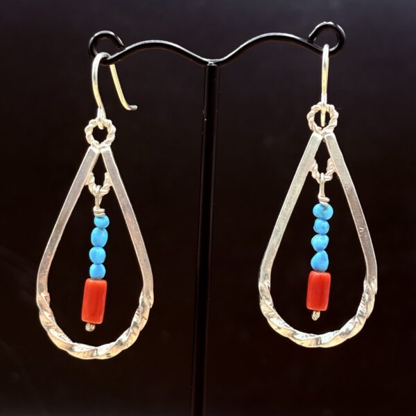 Sterling Silver Square Twisted Teardrop with Turquoise by Tom Yazzie TYE-790