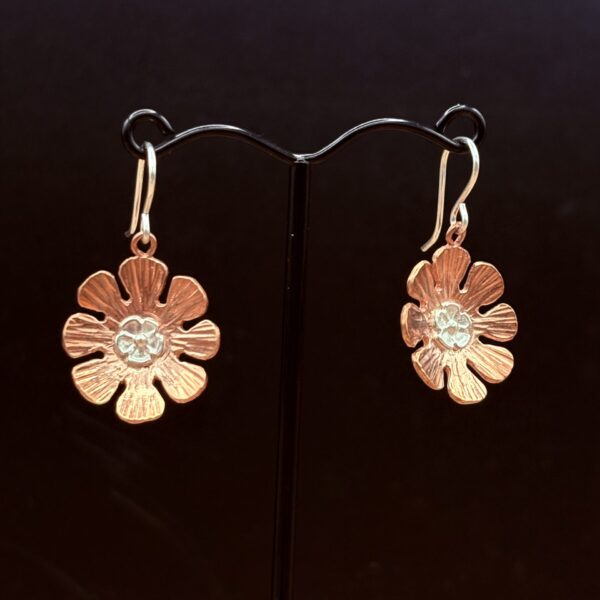 Red Bronze Flower Earrings with Sterling Accent by Tom Yazzie TYE-860
