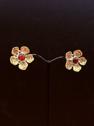 Bronze 5-Petal Flower Post Earrings with Paua Shell by Tom Yazzie TYE-915