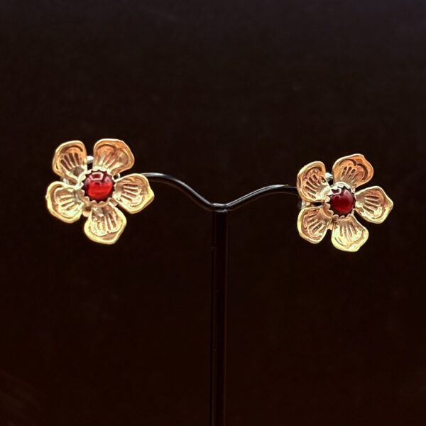 Bronze 5-Petal Flower Post Earrings with Paua Shell by Tom Yazzie TYE-915