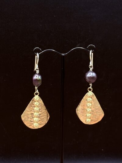 Bronze Shield Earrings with Pearls by Tom Yazzie TYE-932