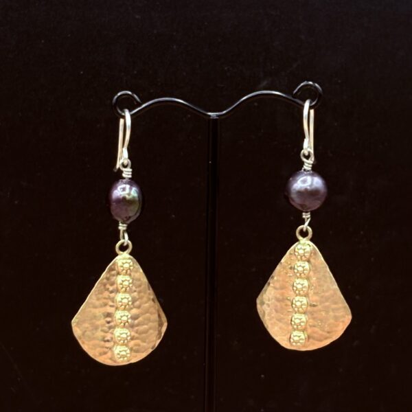 Bronze Shield Earrings with Pearls by Tom Yazzie TYE-932