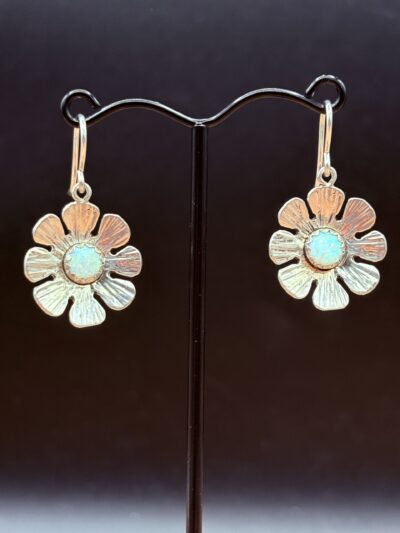 Sterling Silver Flower Earrings with Opals by Tom Yazzie TYE-934