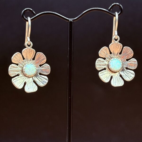 Sterling Silver Flower Earrings with Opals by Tom Yazzie TYE-934