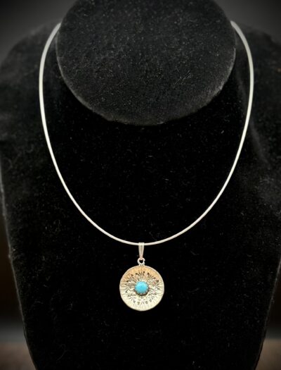 Sterling Silver Dine Basket Design Necklace with Turquoise by Tom Yazzie TYN922