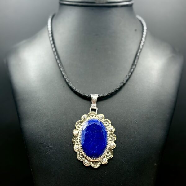 Brass with Sterling and Faceted Oval Lapis Lazuli Pendant by Tom Yazzie TYN946