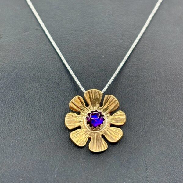 Bronze Flower Pendant with Paua Shell by Tom Yazzie TYP771
