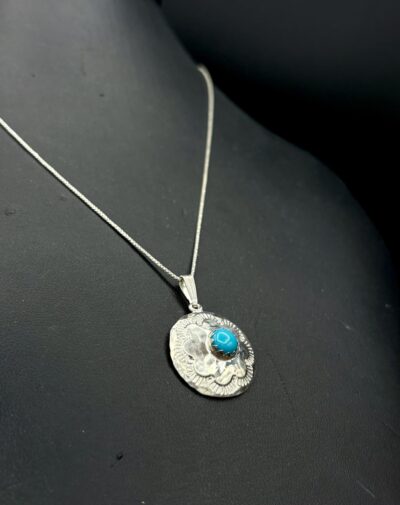 Sterling Silver Concho Pendant with Turquoise by Tom Yazzie TYP-813