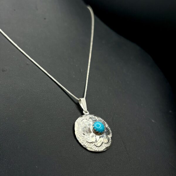 Sterling Silver Concho Pendant with Turquoise by Tom Yazzie TYP-813