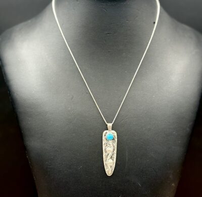 Sterling Silver Flower Stem Design Pendant with Turquoise by Tom Yazzie TYP817