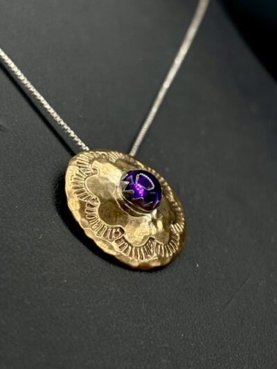 Bronze Concho Pendant with Amethyst by Tom Yazzie TYP818