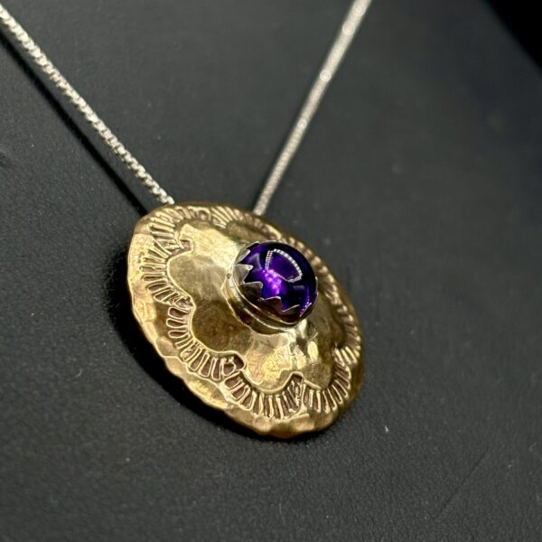 Bronze Concho Pendant with Amethyst by Tom Yazzie TYP818