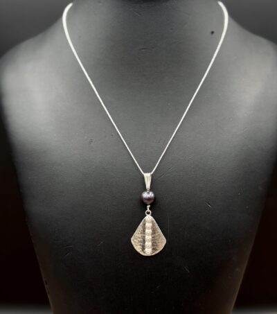 Sterling Silver Shield Design Pendant with Pearl by Tom Yazzie TYP916