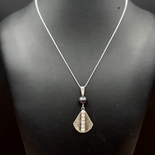 Sterling Silver Shield Design Pendant with Pearl by Tom Yazzie TYP916