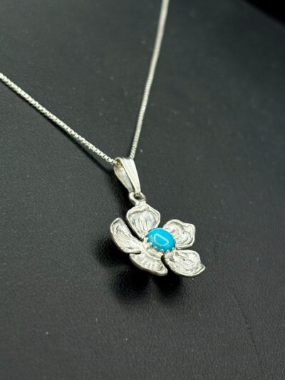 Sterling Silver 5-Petal Flower Pendant with Turquoise by Tom Yazzie TYP917