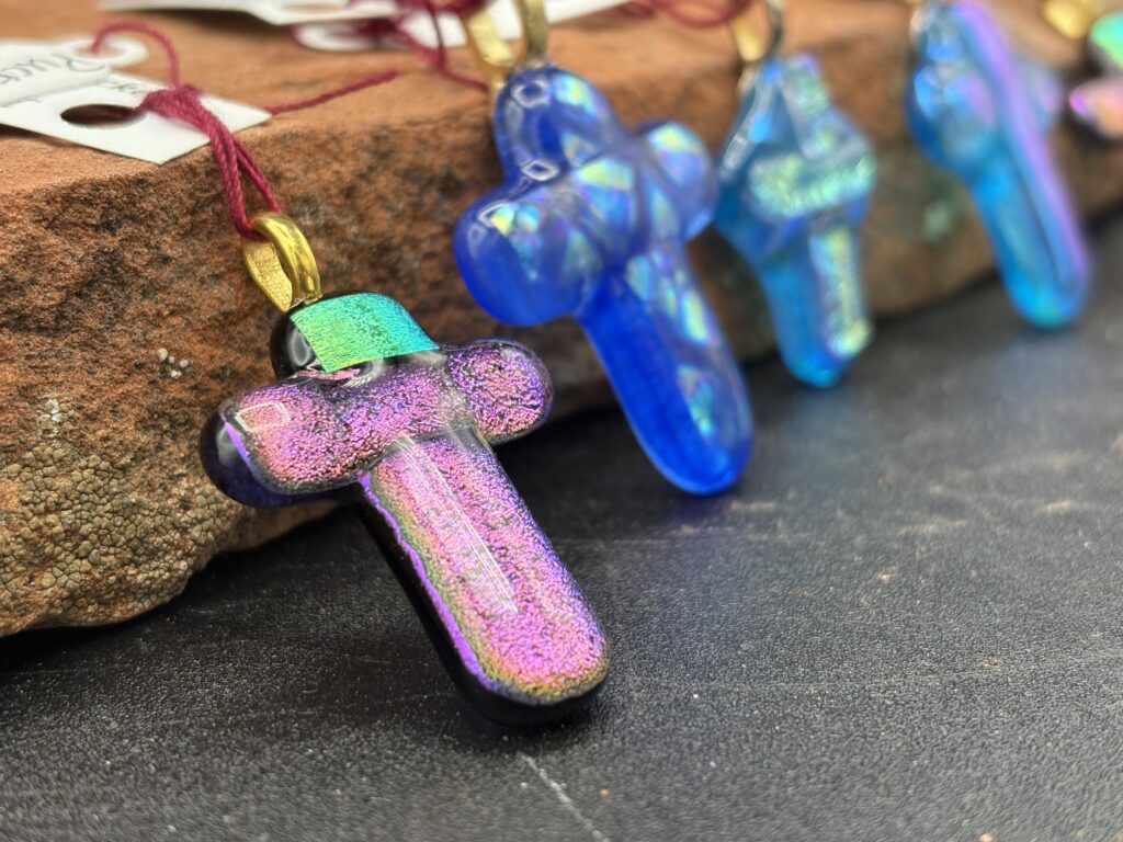 Fused Glass Cross Pendant by Karen Puckett