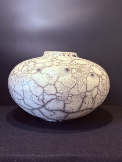 Short Wide Naked Raku Pot by Jeff Perkins