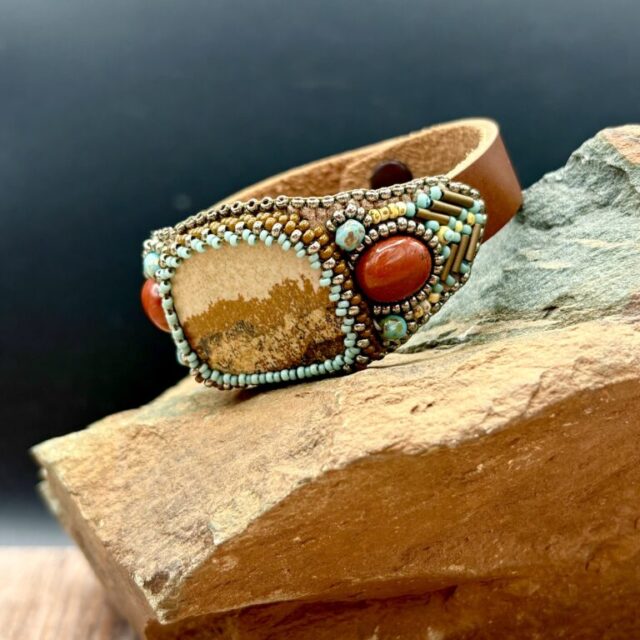 Red Jasper Cuff on Leather by Sue Horine C26