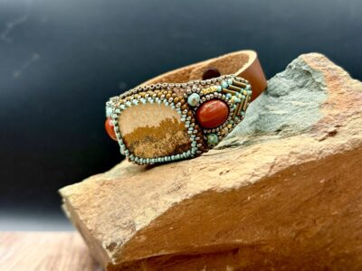 Red Jasper Cuff on Leather by Sue Horine C26