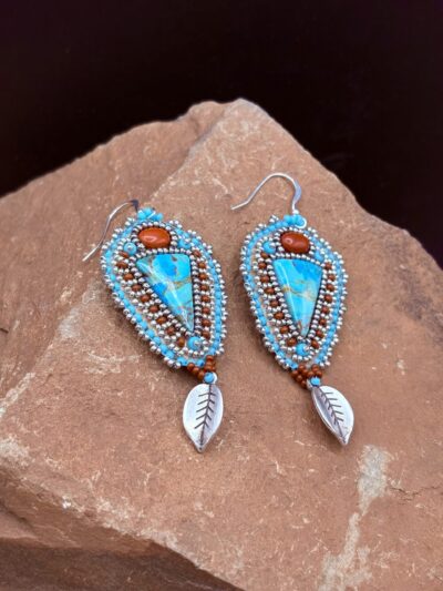 Mojave Turquoise w/Red Jasper / Silver Waves E53 by Sue Horine