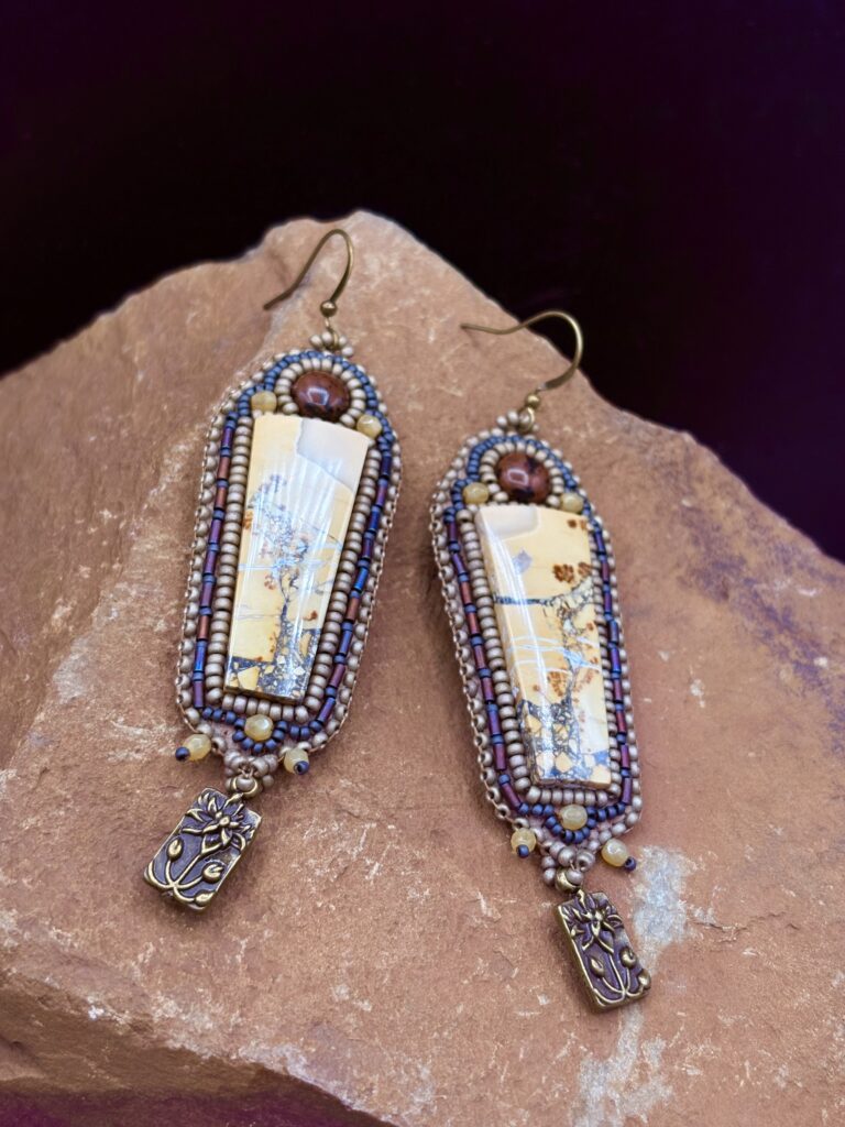Malagano Jasper w/ Mahogany Obsidian, Long Dangle Earrings E54 by Sue Horine