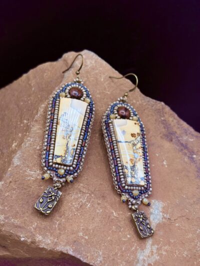 Malagano Jasper w/ Mahogany Obsidian, Long Dangle Earrings E54 by Sue Horine