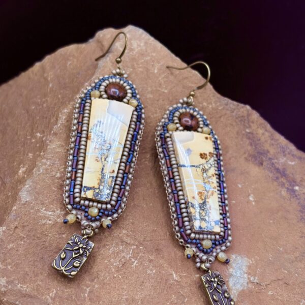 Malagano Jasper w/ Mahogany Obsidian, Long Dangle Earrings E54 by Sue Horine