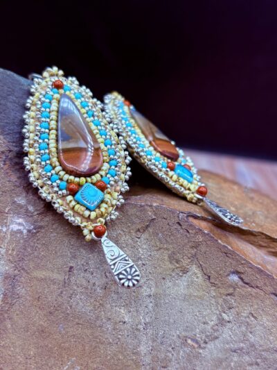 Polychrome Jasper / Red Jasper Silver Drops, Earrings E57 by Sue Horine