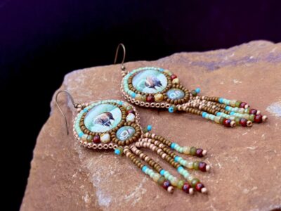 Original Bison Watercolor Print w/ Glass Beads E59 by Sue Horine