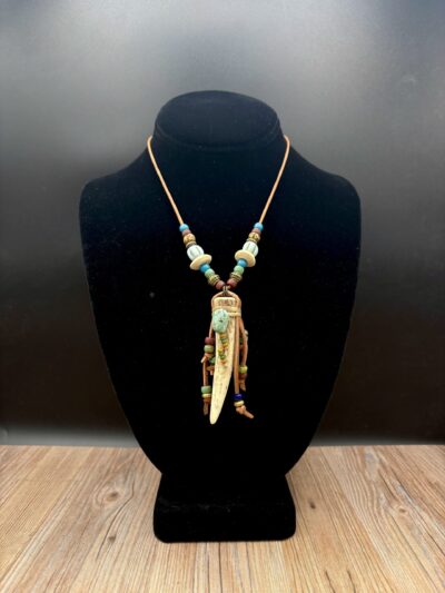 Antler with Turquoise on Leather Cord Necklace by Sue Horine N34