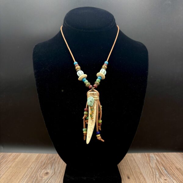 Antler with Turquoise on Leather Cord Necklace by Sue Horine N34