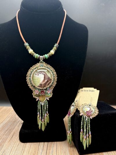 Necklace/Earring Set, Otter Drawing (Original Print) N41 by Sue Horine