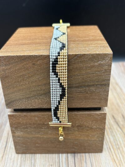Wave Gold Silver and Black Bracelet by Nancy Leicht NAN326.11