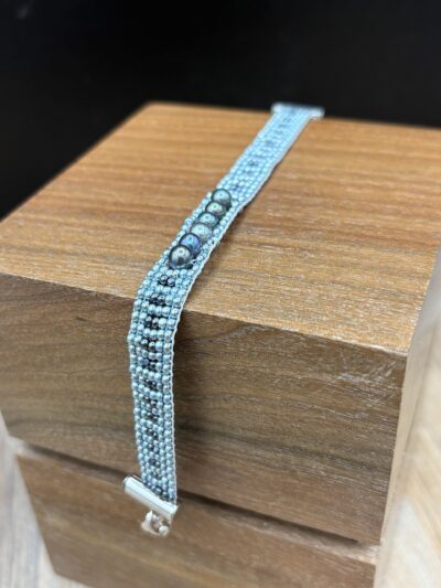 Metallic Blue Beads Peacock Pearls Magnetic Clasp by Nancy Leicht NAN326.5