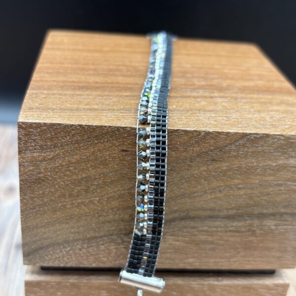 Black Seed Beads Iridescent & Smokey Swarovski Crystals by Nancy Leicht NAN326.7