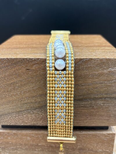 Blue Pearls with Gold and Blue Bracelet by Nancy Leicht NAN326.12
