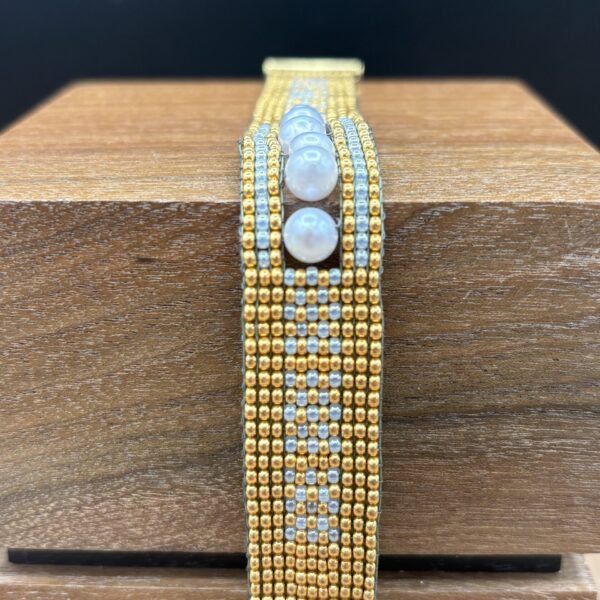 Blue Pearls with Gold and Blue Bracelet by Nancy Leicht NAN326.12