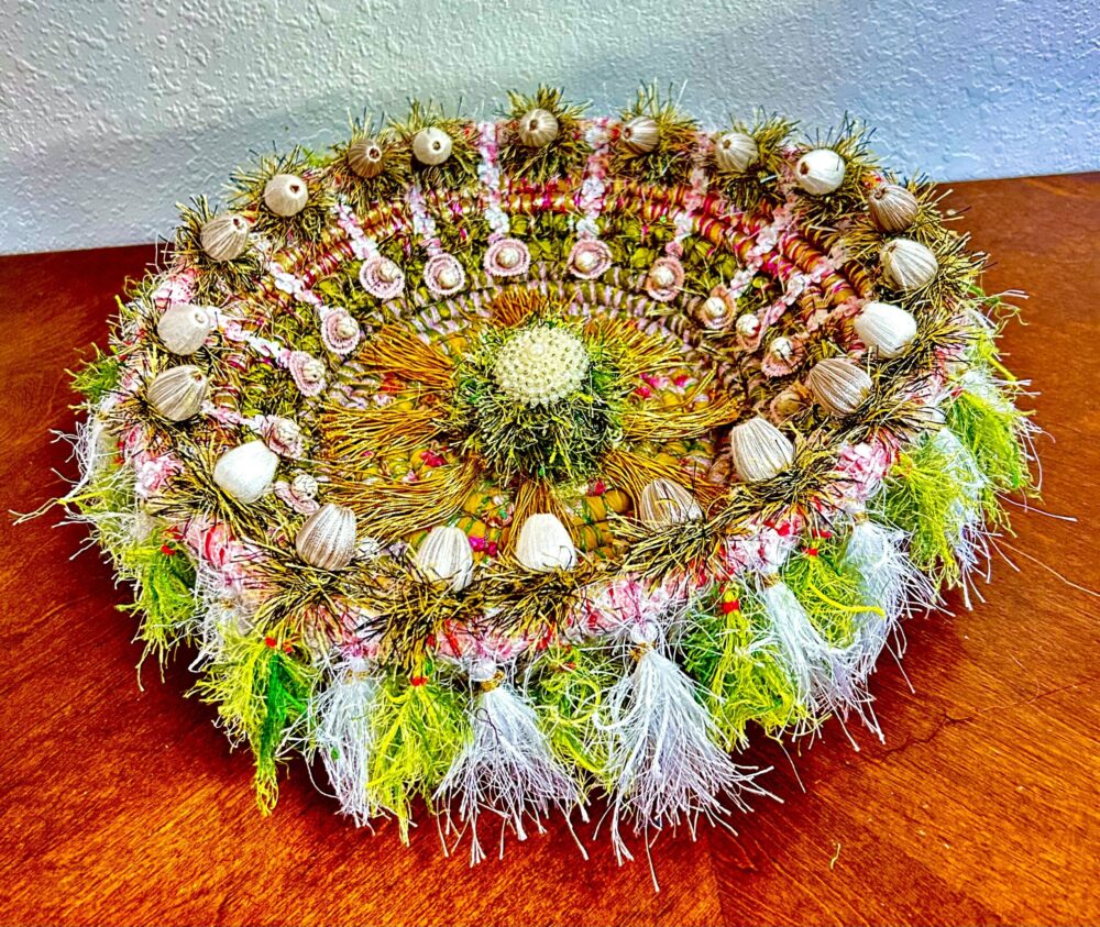 Vicki Assegued Green White Basket